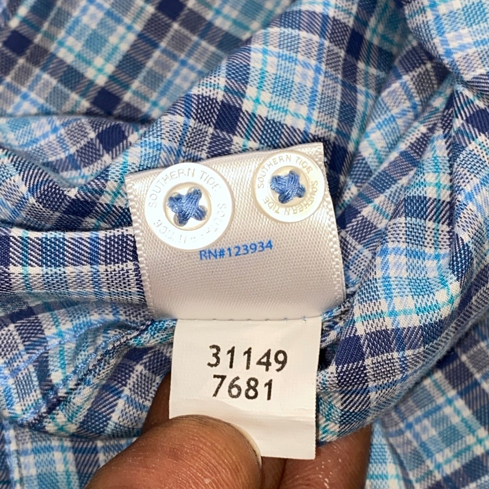 Southern Tide Button Down Mens XL Blue Plaid Classic Fit Cotton Stretch Shirt - Picture 6 of 9